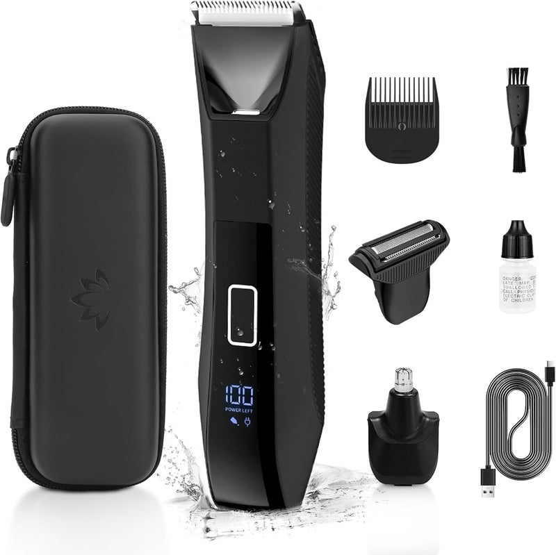 Bomic Manscape 3-in-1 Body Trimmer for Men, Groin, Pubic & Ball Hair Shaver No-Nick, Nose Hair Trimmer, Body Groomer for Smooth Shaving, Lightweight with Travel Lock, LED Display, IPX7 Waterproof - Image 1